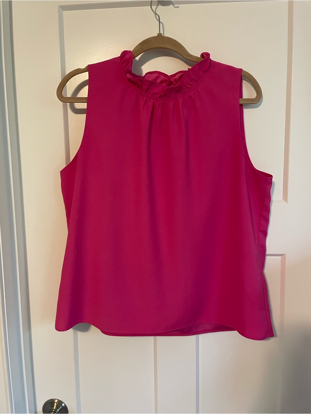 J. Crew Sleeveless Ruffle-Neck Top- Fuchsia